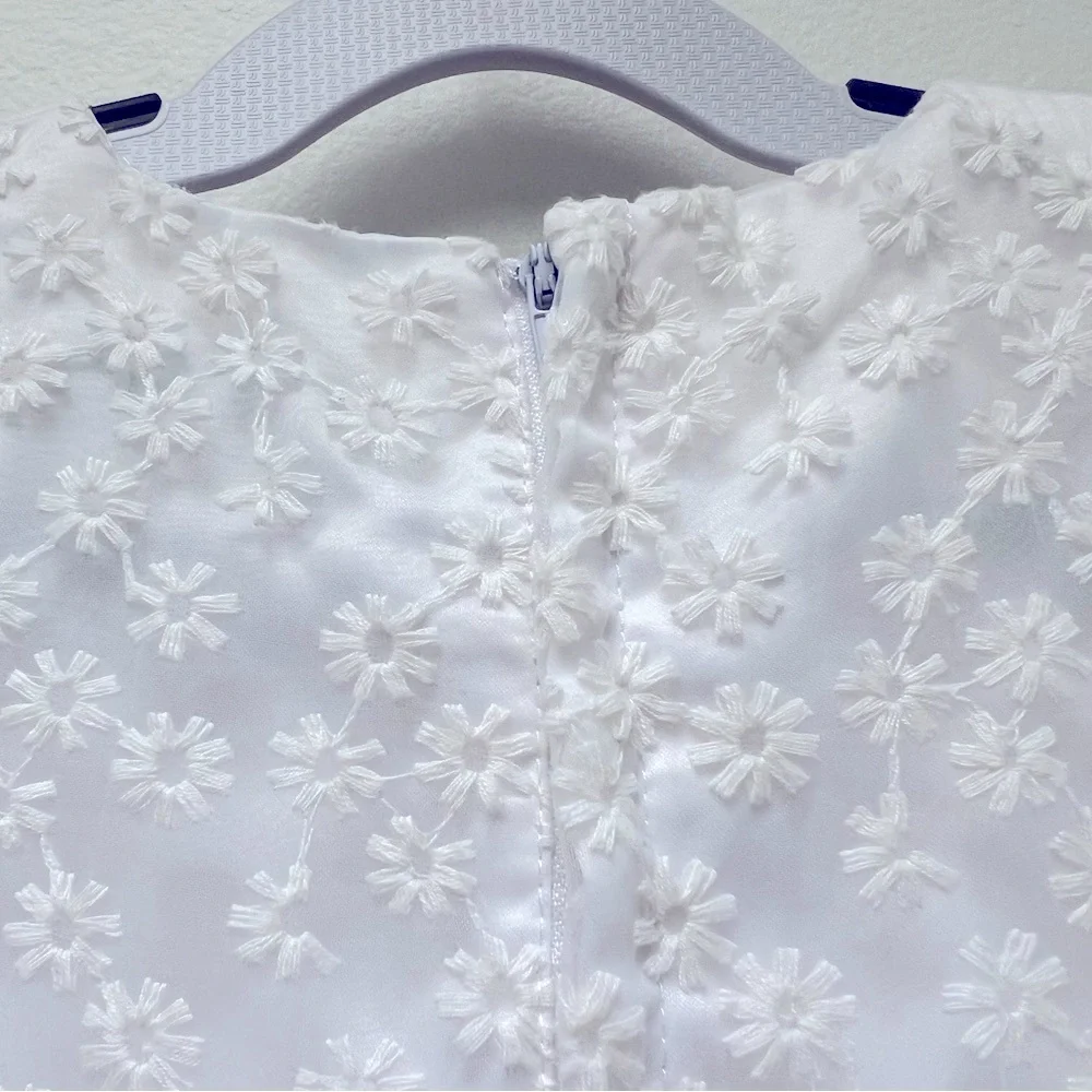 Elegant White Kids formal Recital Wedding Party Dress with Floral Details size:5
